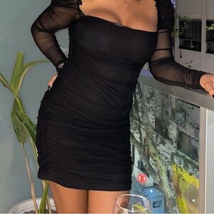 SHEIN Women’s Black Ruched Bodycon Mini Dress – Size Small Party-wear